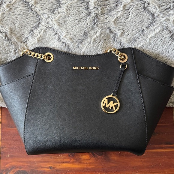 Michael Kors Black Shoulder Bag with Gold Accents - Picture 1 of 5